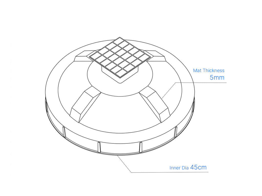 Covr Smart Lid - Technical drawing, 45cm inner diameter, 5mm mat thickness